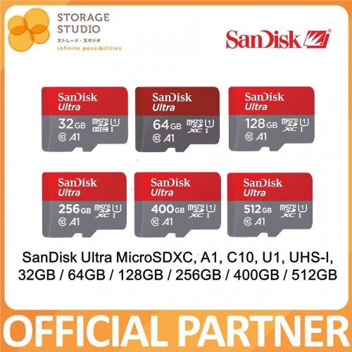 SanDisk Ultra MicroSDXC Memory Card, A1, Class 10, U1, UHS-I, 32GB/64GB/128GB/256GB/400GB/512GB. SANDISK Singapore Warranty 10 Years. ** SanDisk Official Partner **